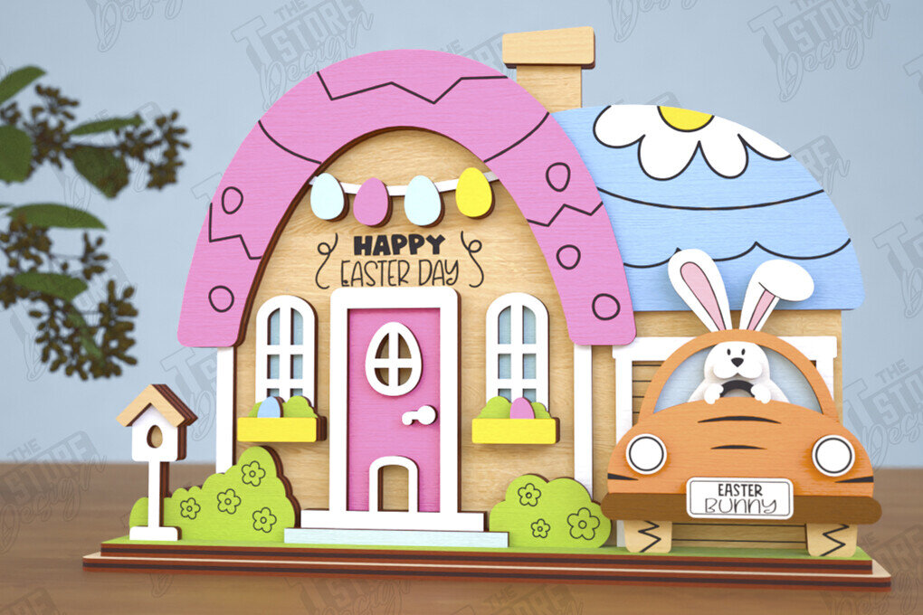 Intra απο ξύλο plywood  Χρώμα wenge 3mm-4mm πάχος - Πασχαλινό λαγουδάκι Standing House|Διακόσμηση Πάσχας Δίασταση 15x15 cm INTRAFABR-125419916