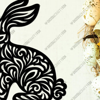 Intra απο ξύλο plywood  Χρώμα wenge 3mm-4mm πάχος - Easter Bunny , Floral Bunny Paper Cut Δίασταση 6x6 cm INTRAFABR-121509834 - Image 1