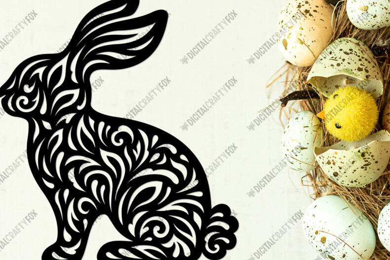 Intra απο ξύλο plywood  Χρώμα wenge 3mm-4mm πάχος - Easter Bunny , Floral Bunny Paper Cut Δίασταση 6x6 cm INTRAFABR-121509834