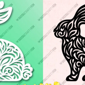 Intra απο ξύλο plywood  Χρώμα wenge 3mm-4mm πάχος - Easter Bunny , Floral Bunny Paper Cut Δίασταση 6x6 cm INTRAFABR-121509834 - Image 2