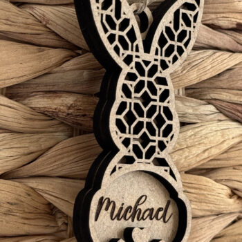 Intra απο ξύλο plywood  Χρώμα wenge 3mm-4mm πάχος - Πακέτο ετικετών πασχαλινό λαγουδάκι Δίασταση 4x7 cm INTRAFABR-121509545 - Image 3