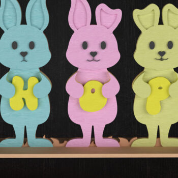 Intra απο ξύλο plywood  Χρώμα wenge 3mm-4mm πάχος - Easter Bunny Trio Δίασταση 6x6 cm INTRAFABR-121495040 - Image 1
