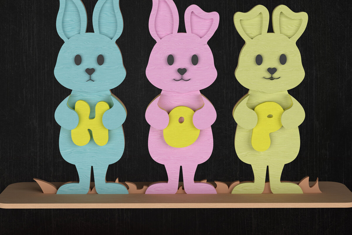 Intra απο ξύλο plywood  Χρώμα wenge 3mm-4mm πάχος - Easter Bunny Trio Δίασταση 6x6 cm INTRAFABR-121495040