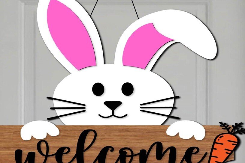 Intra απο ξύλο plywood  Χρώμα wenge 3mm-4mm πάχος - Κρεμάστρα πόρτας καλωσορίσματος Easter Bunny PNG Δίασταση 15x15 cm INTRAFABR-122664453