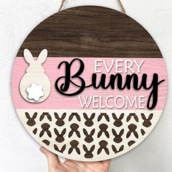 Intra απο ξύλο plywood  Χρώμα wenge 3mm-4mm πάχος - Easter Bunny Welcome Δίασταση 6x6 cm INTRAFABR-122664460 - Image 1