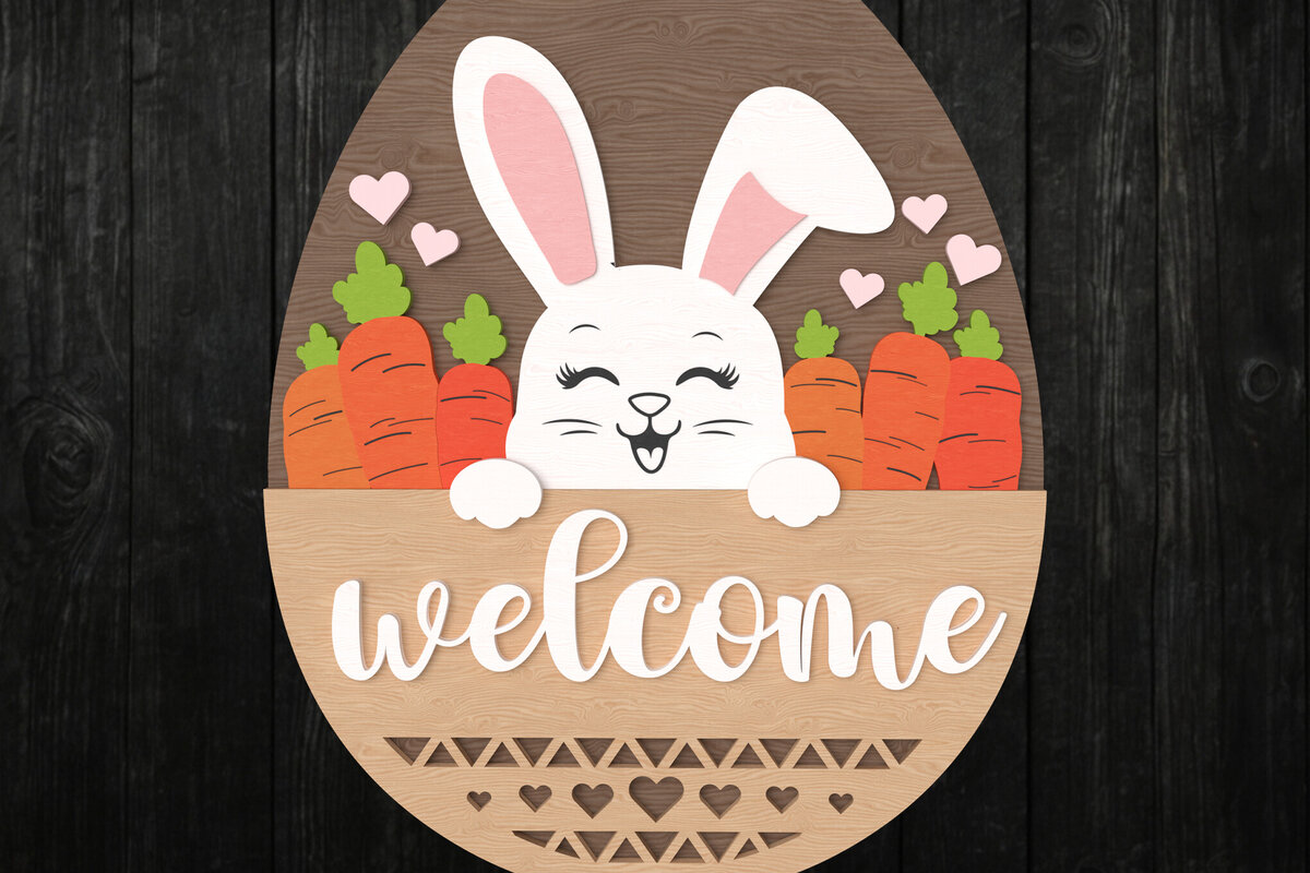 Intra απο ξύλο plywood  Χρώμα wenge 3mm-4mm πάχος - Πασχαλινό λαγουδάκι καλωσορίσματος Δίασταση 30x20 cm INTRAFABR-122663988