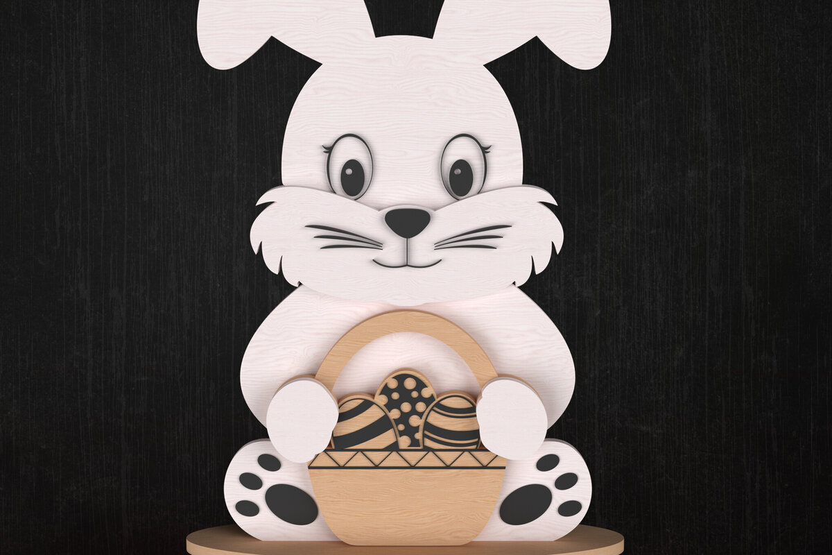 Intra απο ξύλο plywood  Χρώμα wenge 3mm-4mm πάχος - Πασχαλινό λαγουδάκι με καλάθι κοπής με λέιζερ Δίασταση 6x6 cm INTRAFABR-122664015