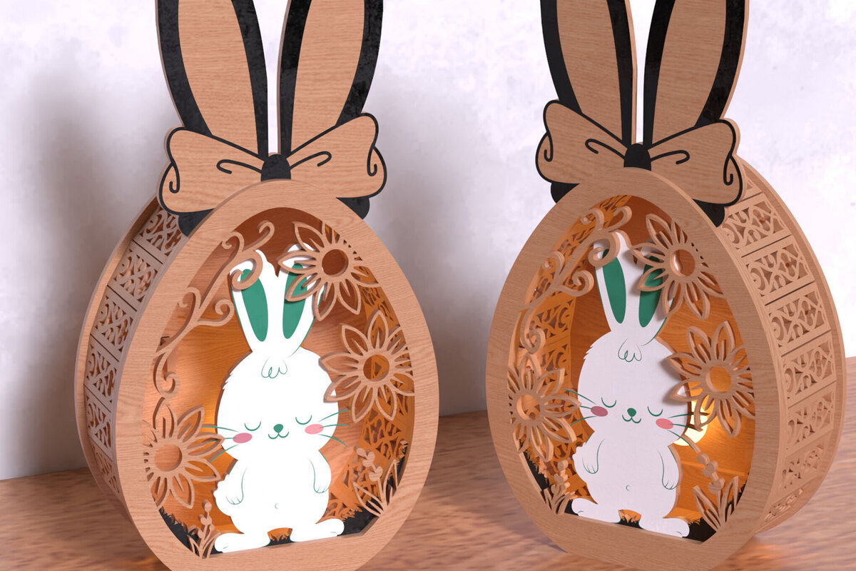 Intra απο ξύλο plywood  Χρώμα wenge 3mm-4mm πάχος - Ξύλινο κουτί Easter Bunny – Τρισδιάστατη Δίασταση 15x15 cm INTRAFABR-122663931