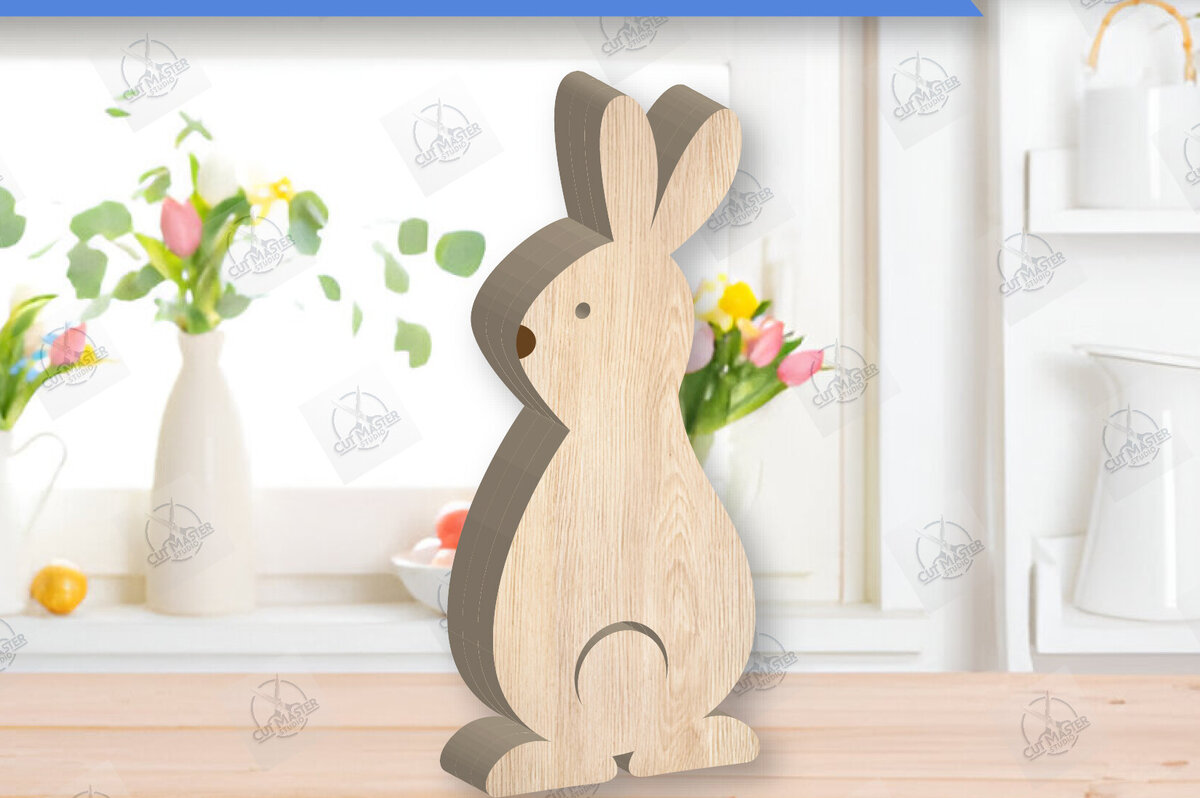 Intra απο ξύλο plywood  Χρώμα wenge 3mm-4mm πάχος - Πασχαλινό λαγουδάκι Ξύλινη διακόσμηση με λέιζερ Δίασταση 15x15 cm INTRAFABR-30737393