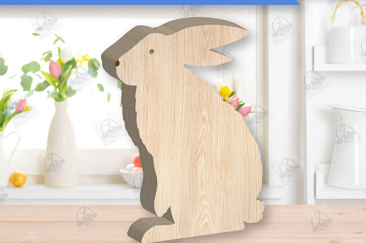 Intra απο ξύλο plywood  Χρώμα wenge 3mm-4mm πάχος - Πασχαλινό λαγουδάκι Ξύλινη διακόσμηση με λέιζερ Δίασταση 15x15 cm INTRAFABR-95990069