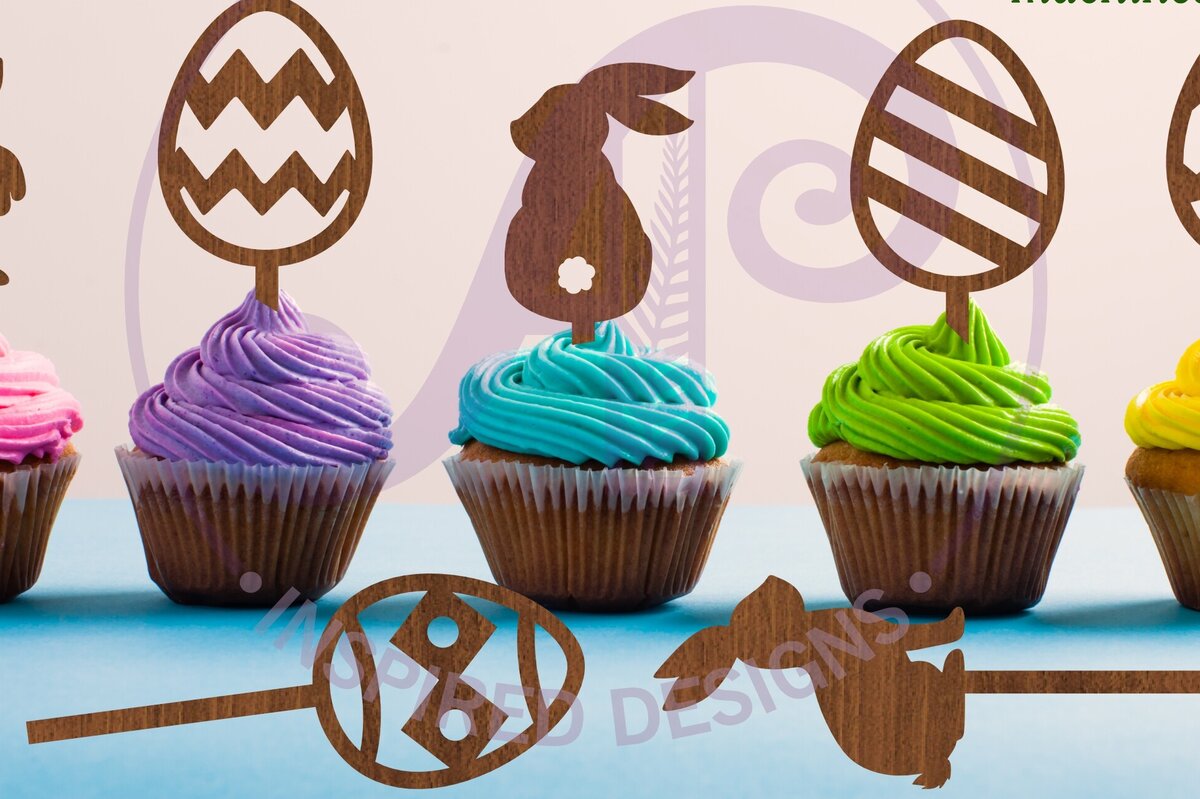 Intra απο ξύλο plywood  Χρώμα wenge 3mm-4mm πάχος - Πάσχα Cupcake Toppers, 7 σχέδια Δίασταση 15x15 cm INTRAFABR-120324509