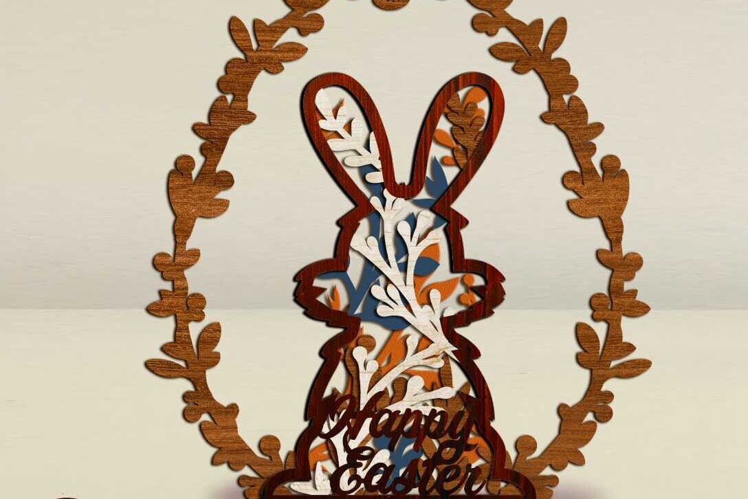 Intra απο ξύλο plywood  Χρώμα wenge 3mm-4mm πάχος - Πασχαλινό διακοσμητικό πρότυπο χειροτεχνίας κουνελιών Δίασταση 7x8 cm INTRAFABR-39182499