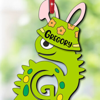 Intra απο ξύλο plywood  Χρώμα wenge 3mm-4mm πάχος - Πασχαλινό Dino Γράμμα G Καλάθι Όνομα Ετικέτα Δίασταση 6x6 cm INTRAFABR-76793439 - Image 1