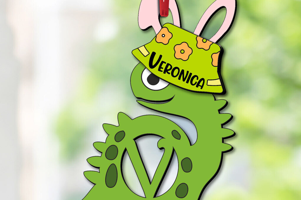 Intra απο ξύλο plywood  Χρώμα wenge 3mm-4mm πάχος - Πασχαλινό Dino Letter V Στολίδι Κρεμάστρα Δίασταση 6x6 cm INTRAFABR-78634040