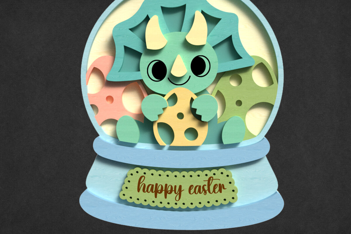 Intra απο ξύλο plywood  Χρώμα wenge 3mm-4mm πάχος - Easter Dinosaur Snow Globe Δίασταση 15x15 cm INTRAFABR-37161741