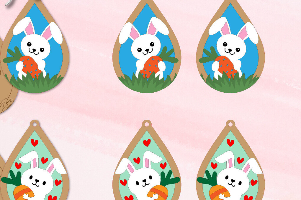 Intra απο ξύλο plywood  Χρώμα wenge 3mm-4mm πάχος - Πασχαλινά Σκουλαρίκια 2 - Cut&amp;Score Δίασταση 3x3 cm INTRAFABR-107423882