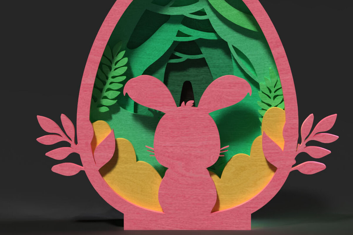 Intra απο ξύλο plywood  Χρώμα wenge 3mm-4mm πάχος - Πασχαλινό αυγό 3D , Bunny Forest Δίασταση 4x4 cm INTRAFABR-108322793