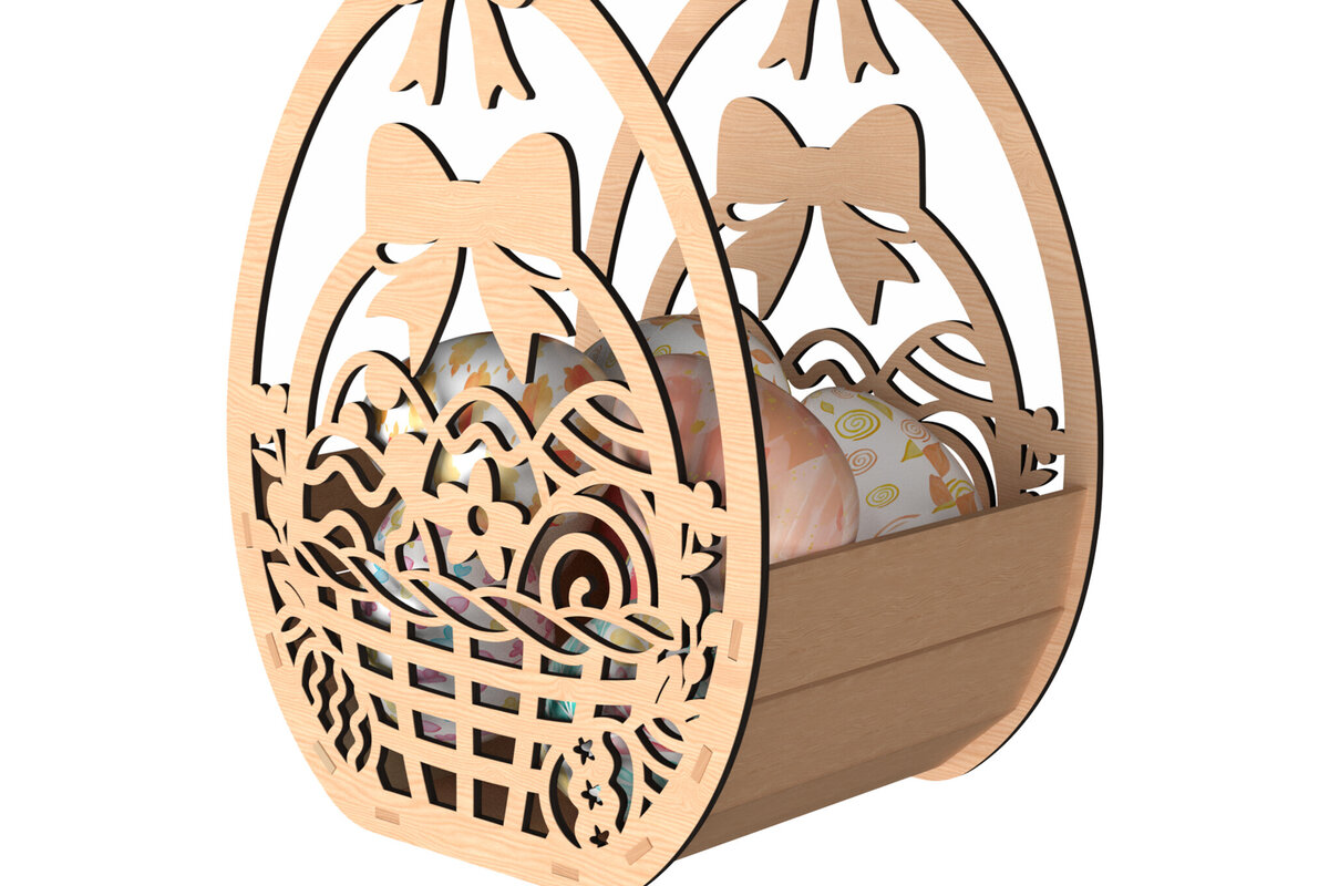 Intra απο ξύλο plywood  Χρώμα wenge 3mm-4mm πάχος - Πασχαλινό καλάθι με λέιζερ κοπή Δίασταση 30x20 cm INTRAFABR-98980493