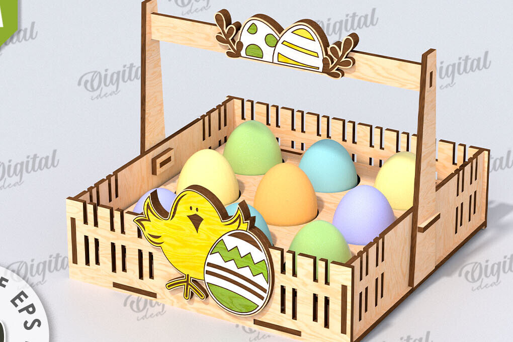 Intra απο ξύλο plywood  Χρώμα wenge 3mm-4mm πάχος - Πασχαλινό καλάθι με λέιζερ κοπή. Αυγοθήκη Δίασταση 15x15 cm INTRAFABR-46039824