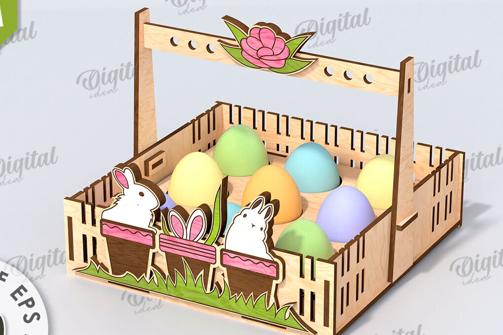 Intra απο ξύλο plywood  Χρώμα wenge 3mm-4mm πάχος - Πασχαλινό καλάθι με λέιζερ κοπή. Αυγοθήκη Δίασταση 15x15 cm INTRAFABR-46039861