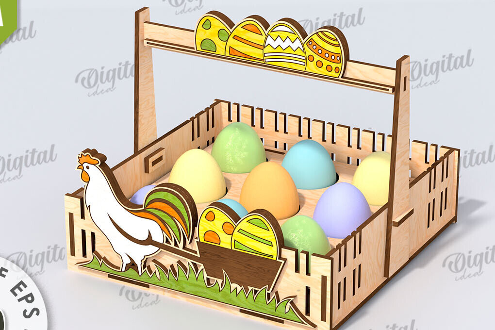 Intra απο ξύλο plywood  Χρώμα wenge 3mm-4mm πάχος - Πασχαλινό καλάθι με λέιζερ κοπή. Αυγοθήκη Δίασταση 15x15 cm INTRAFABR-46039805