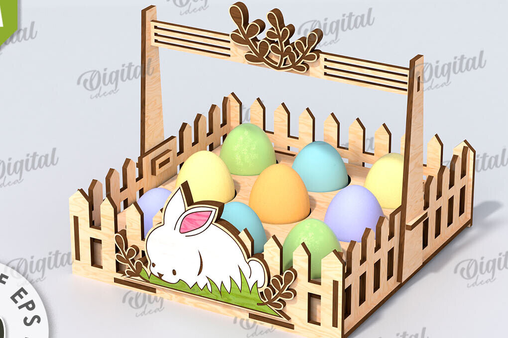 Intra απο ξύλο plywood  Χρώμα wenge 3mm-4mm πάχος - Πασχαλινό καλάθι με λέιζερ κοπή. Αυγοθήκη Δίασταση 15x15 cm INTRAFABR-34017687