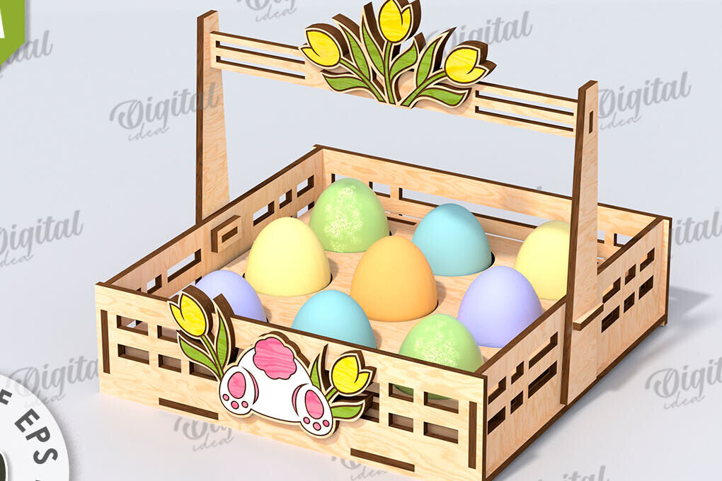 Intra απο ξύλο plywood  Χρώμα wenge 3mm-4mm πάχος - Πασχαλινό καλάθι με λέιζερ κοπή. Αυγοθήκη Δίασταση 15x15 cm INTRAFABR-88198209