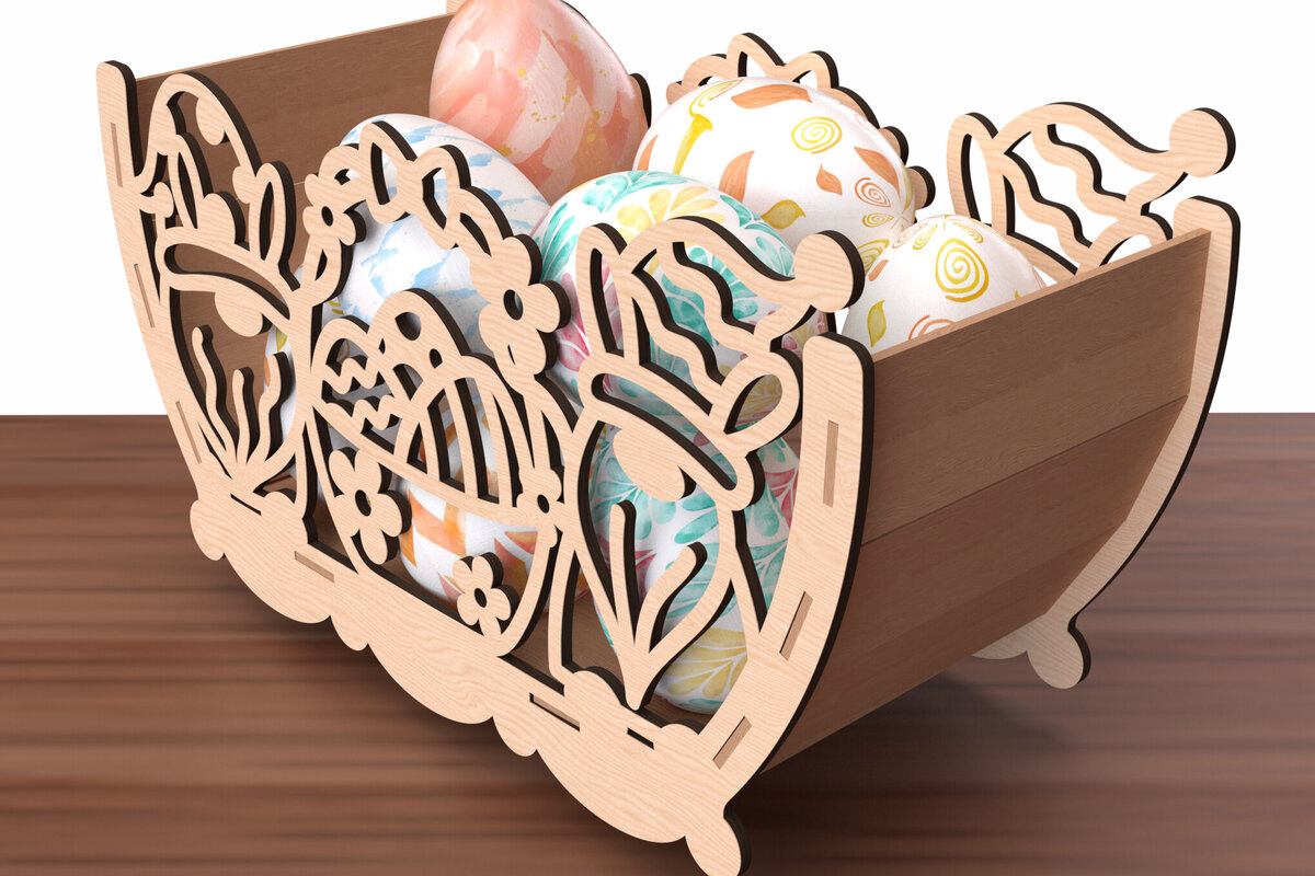 Intra απο ξύλο plywood  Χρώμα wenge 3mm-4mm πάχος - Πασχαλινό καλάθι με αυγά με λέιζερ Δίασταση 20x20 cm INTRAFABR-88219018