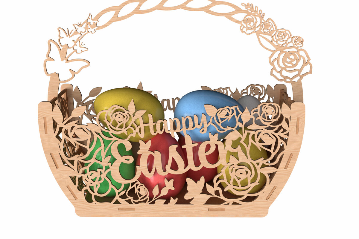 Intra απο ξύλο plywood  Χρώμα wenge 3mm-4mm πάχος - Πασχαλινό καλάθι αυγών με τριαντάφυλλα Δίασταση 6x6 cm INTRAFABR-90038565