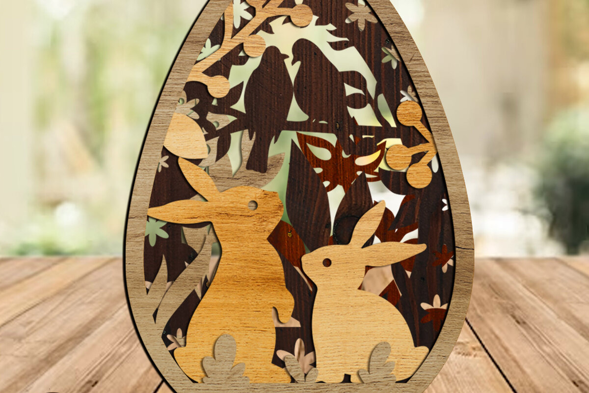 Intra απο ξύλο plywood  Χρώμα wenge 3mm-4mm πάχος - Σιλουέτες λαγουδάκι πασχαλινό αυγό, διακοσμητικά Δίασταση 4x5 cm INTRAFABR-91889479