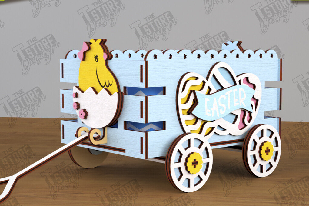 Intra απο ξύλο plywood  Χρώμα wenge 3mm-4mm πάχος - Πασχαλινό καρότσι με αυγά | Πασχαλινή Αυγοθήκη |CNC Δίασταση 15x15 cm INTRAFABR-122074051