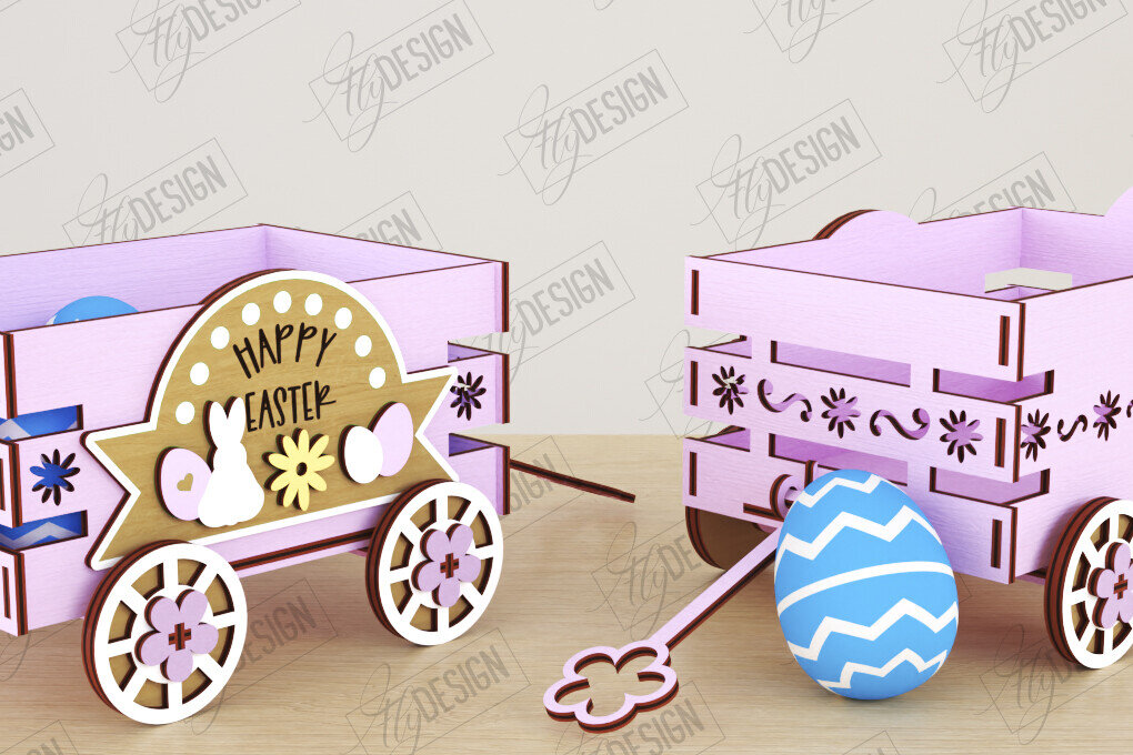 Intra απο ξύλο plywood  Χρώμα wenge 3mm-4mm πάχος - Πασχαλινό καρότσι με αυγά | Πασχαλινή Αυγοθήκη |CNC Δίασταση 15x15 cm INTRAFABR-122073734