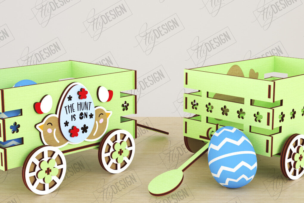 Intra απο ξύλο plywood  Χρώμα wenge 3mm-4mm πάχος - Πασχαλινό καρότσι με αυγά | Πασχαλινή Αυγοθήκη |CNC Δίασταση 15x15 cm INTRAFABR-122073697