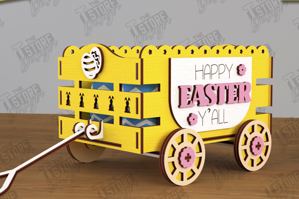 Intra απο ξύλο plywood  Χρώμα wenge 3mm-4mm πάχος - Πασχαλινό καρότσι με αυγά | Πασχαλινή Αυγοθήκη |CNC Δίασταση 15x15 cm INTRAFABR-122246575