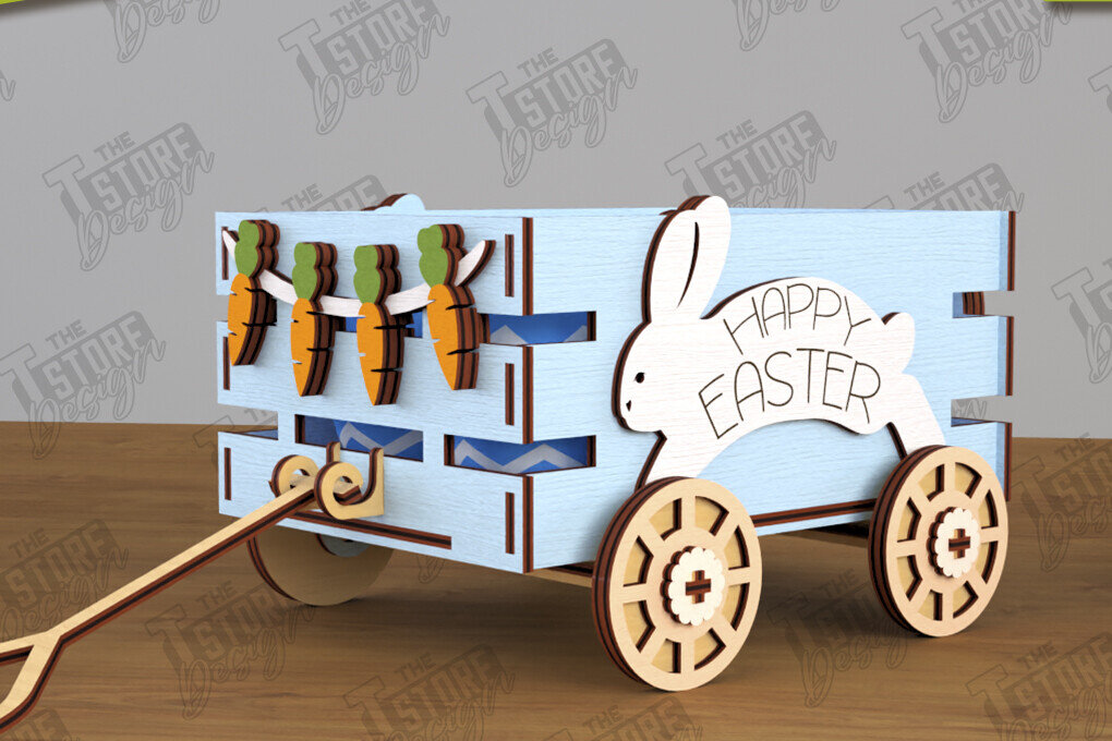 Intra απο ξύλο plywood  Χρώμα wenge 3mm-4mm πάχος - Πασχαλινό καρότσι με αυγά | Πασχαλινή Αυγοθήκη |CNC Δίασταση 15x15 cm INTRAFABR-122246589