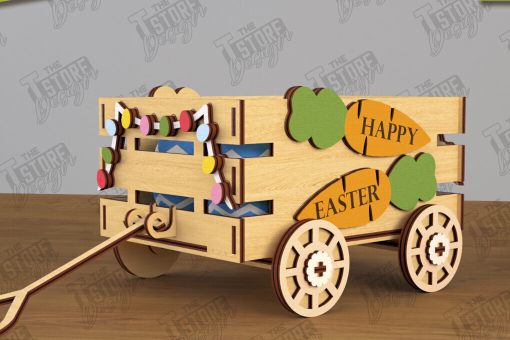 Intra απο ξύλο plywood  Χρώμα wenge 3mm-4mm πάχος - Πασχαλινό καρότσι με αυγά | Πασχαλινή Αυγοθήκη |CNC Δίασταση 15x15 cm INTRAFABR-122246555