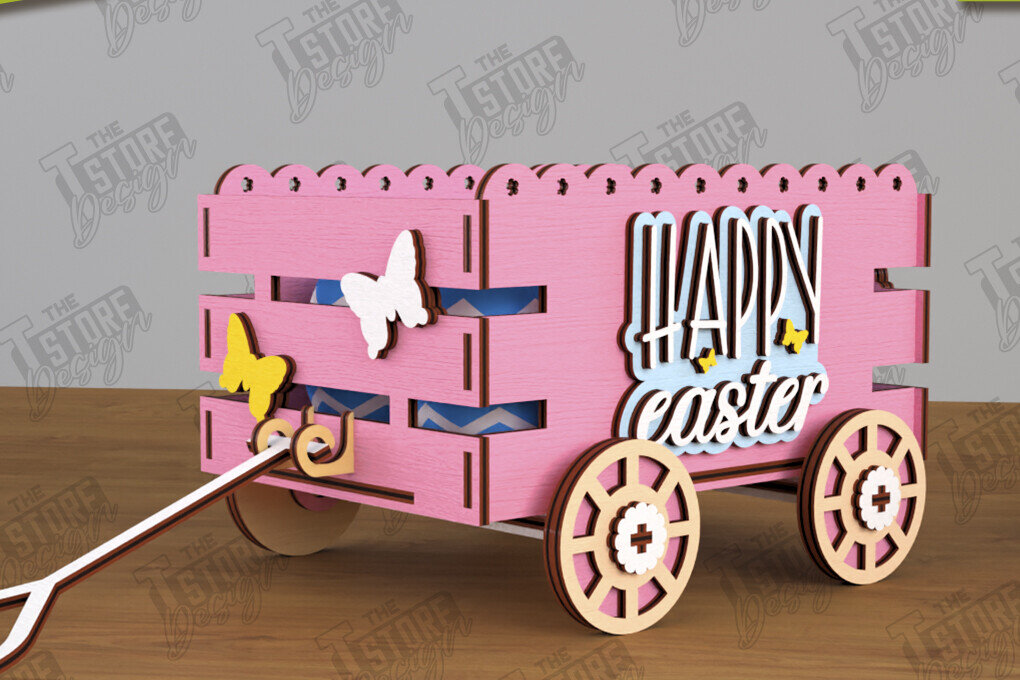 Intra απο ξύλο plywood  Χρώμα wenge 3mm-4mm πάχος - Πασχαλινό καρότσι με αυγά | Πασχαλινή Αυγοθήκη |CNC Δίασταση 15x15 cm INTRAFABR-113905350