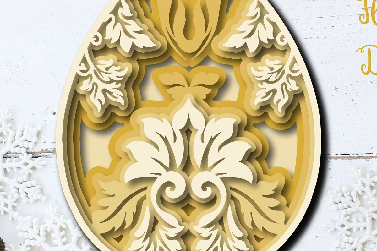 Intra απο ξύλο plywood  Χρώμα wenge 3mm-4mm πάχος - Πασχαλινό αυγό Floral Multilayer Cut Δίασταση 15x15 cm INTRAFABR-58220375