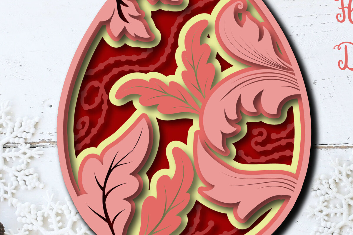 Intra απο ξύλο plywood  Χρώμα wenge 3mm-4mm πάχος - Πασχαλινό αυγό Floral Multilayer Cut Δίασταση 15x15 cm INTRAFABR-58221060