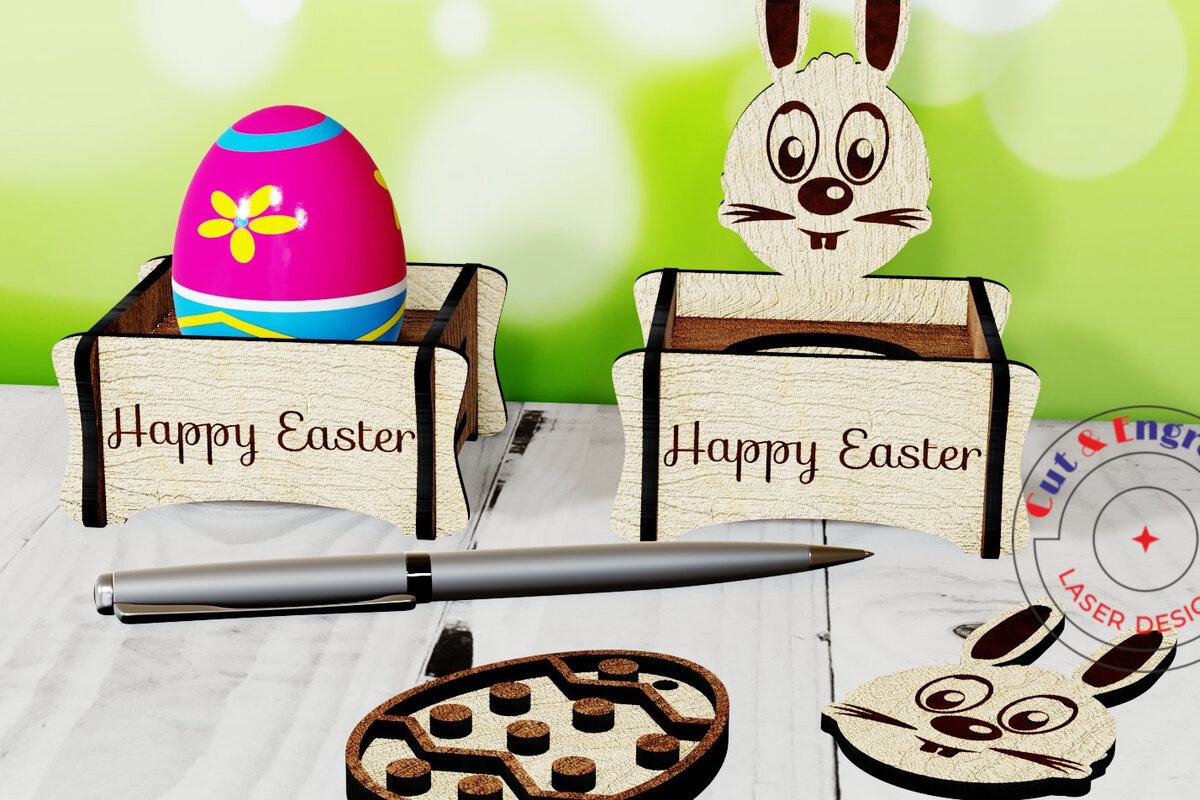 Intra απο ξύλο plywood  Χρώμα wenge 3mm-4mm πάχος - Πασχαλινή αυγοθήκη. Λαγουδάκι. Δίασταση 4x4 cm INTRAFABR-91118796