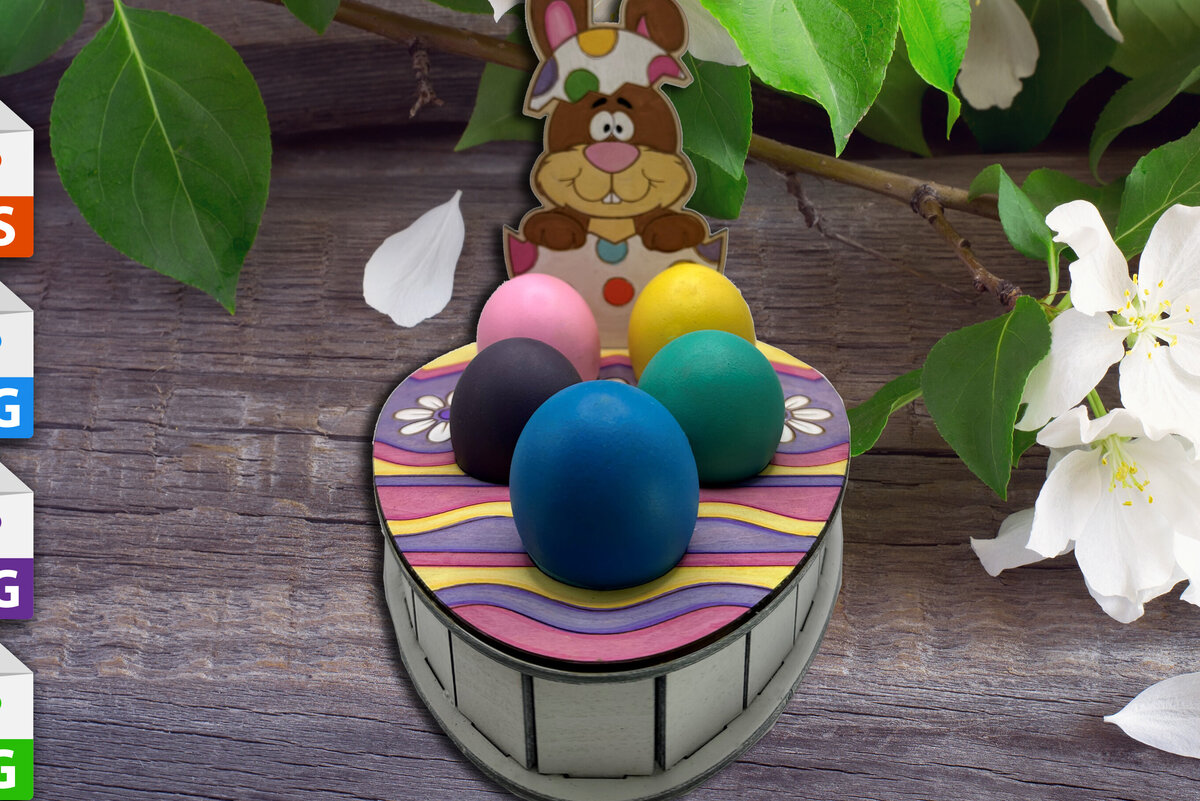 Intra απο ξύλο plywood  Χρώμα wenge 3mm-4mm πάχος - Πασχαλινή αυγοθήκη με λαγουδάκι V1 Δίασταση 20x20 cm INTRAFABR-94826104