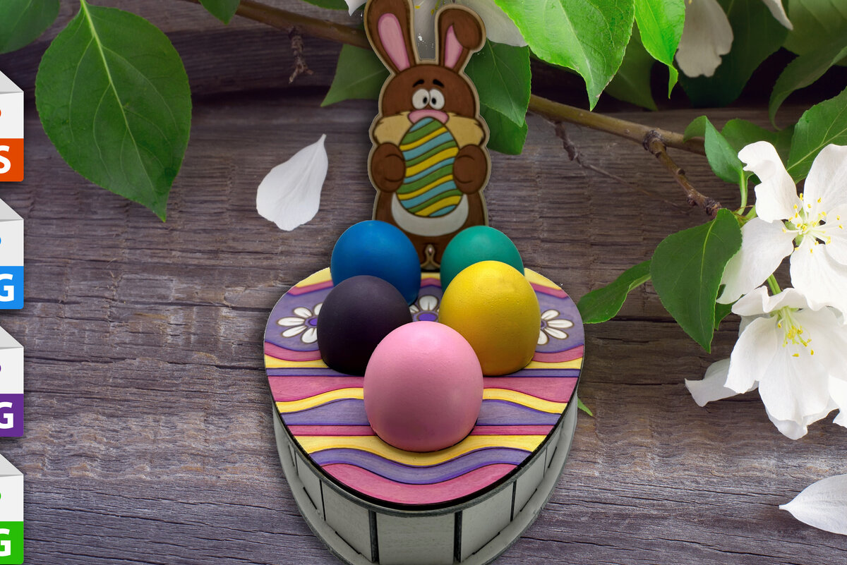 Intra απο ξύλο plywood  Χρώμα wenge 3mm-4mm πάχος - Πασχαλινή Αυγοθήκη με Λαγουδάκι V2 Δίασταση 20x20 cm INTRAFABR-80706129