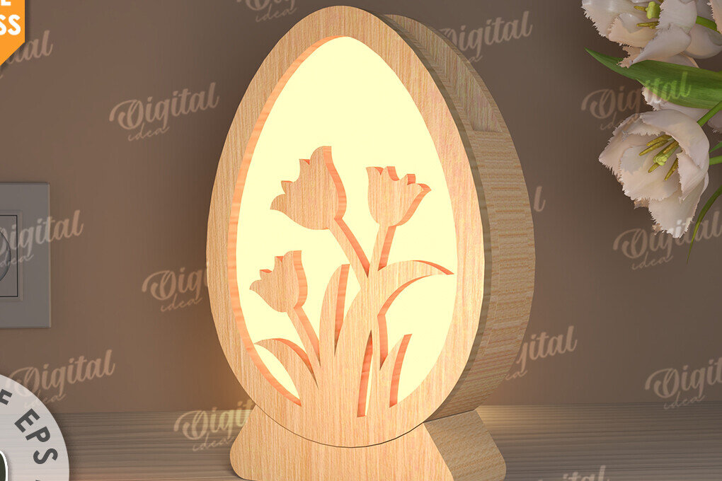 Intra απο ξύλο plywood  Χρώμα wenge 3mm-4mm πάχος - Πασχαλινό Φωτιστικό Αυγού LaserCut. Led Nightlight Δίασταση 15x15 cm INTRAFABR-119084076