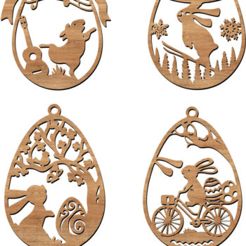 Intra απο ξύλο plywood Χρώμα wenge 3mm-4mm πάχος - Στολίδια Πασχαλινών Αυγών 8 Σχέδια κομμένα με λέιζερ Δίασταση 6x6 cm INTRAFABR-120780490 - Image 1