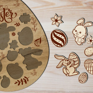 Intra απο ξύλο plywood  Χρώμα wenge 3mm-4mm πάχος - Πασχαλινό Αυγό Παζλ Σετ 3 κοπής με λέιζερ Δίασταση 5x6 cm INTRAFABR-103861497