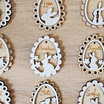 Intra απο ξύλο plywood  Χρώμα wenge 3mm-4mm πάχος - Πασχαλινό αυγό , Κόψιμο με λέιζερ λαγουδάκι Δίασταση 4x4 cm INTRAFABR-61364042 - Image 5
