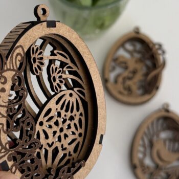 Intra απο ξύλο plywood  Χρώμα wenge 3mm-4mm πάχος - Πασχαλινό αυγό με λαγουδάκι Δίασταση 5x3 cm INTRAFABR-89850648 - Image 1