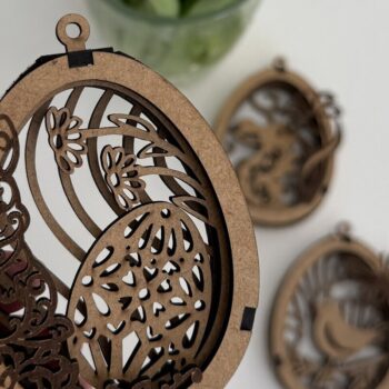 Intra απο ξύλο plywood  Χρώμα wenge 3mm-4mm πάχος - Πασχαλινό αυγό με λαγουδάκι Δίασταση 5x3 cm INTRAFABR-89850648 - Image 3