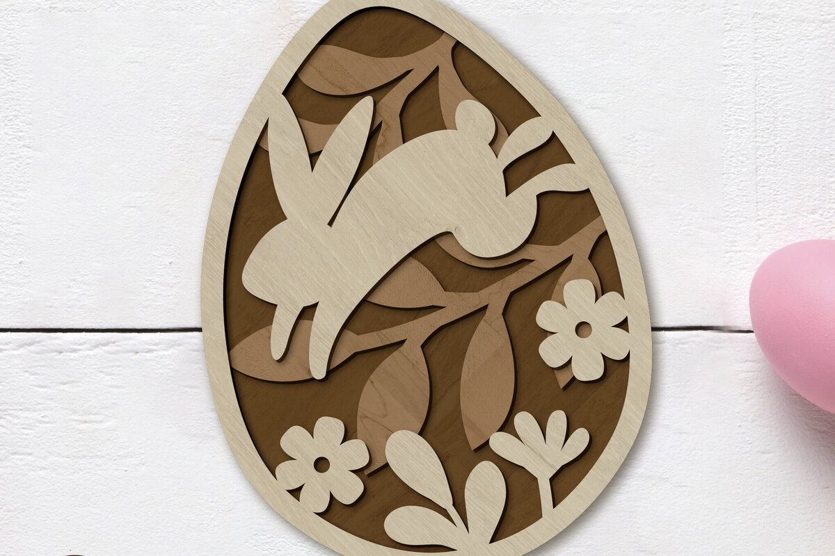 Intra απο ξύλο plywood  Χρώμα wenge 3mm-4mm πάχος - Πασχαλινό αυγό με λαγουδάκι, πολυεπίπεδο πρότυπο Δίασταση 2x7 cm INTRAFABR-114185853