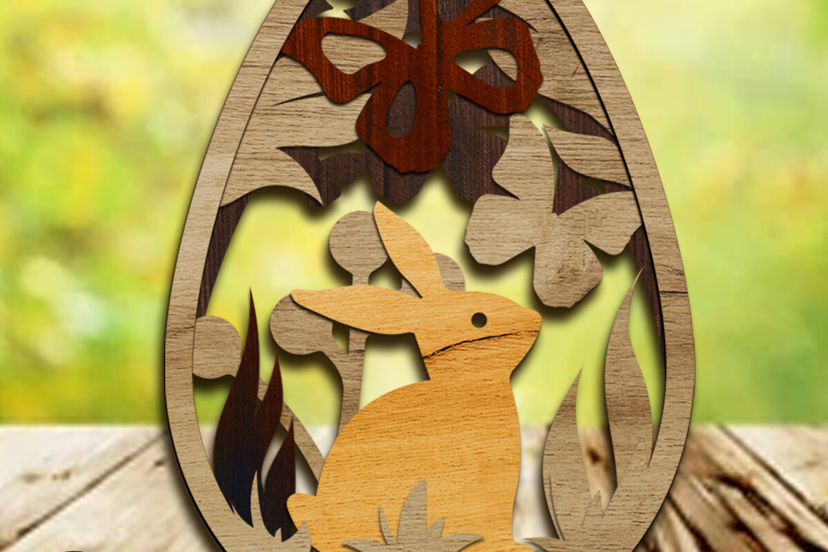 Intra απο ξύλο plywood  Χρώμα wenge 3mm-4mm πάχος - Πασχαλινό αυγό με κουνέλι, πρότυπο ντεκόρ Δίασταση 4x5 cm INTRAFABR-72168095